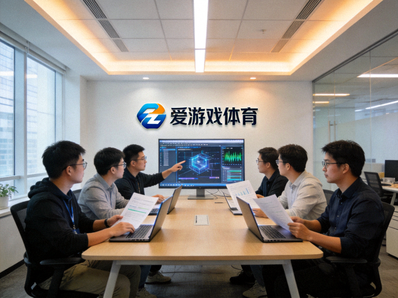 爱游戏体育公司技术研发部门的工作场景，工程师正在讨论物理引擎优化方案