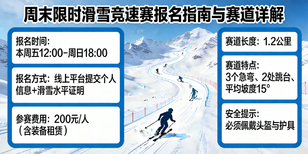 周末限时滑雪竞速赛赛道详解图 - 急弯与跳台地形标注