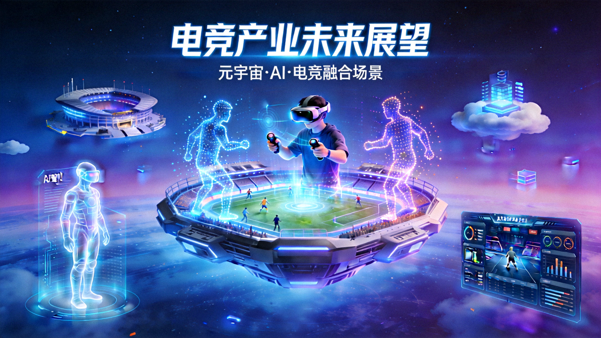 电竞产业未来展望概念图 - 元宇宙、AI与电竞融合的未来场景