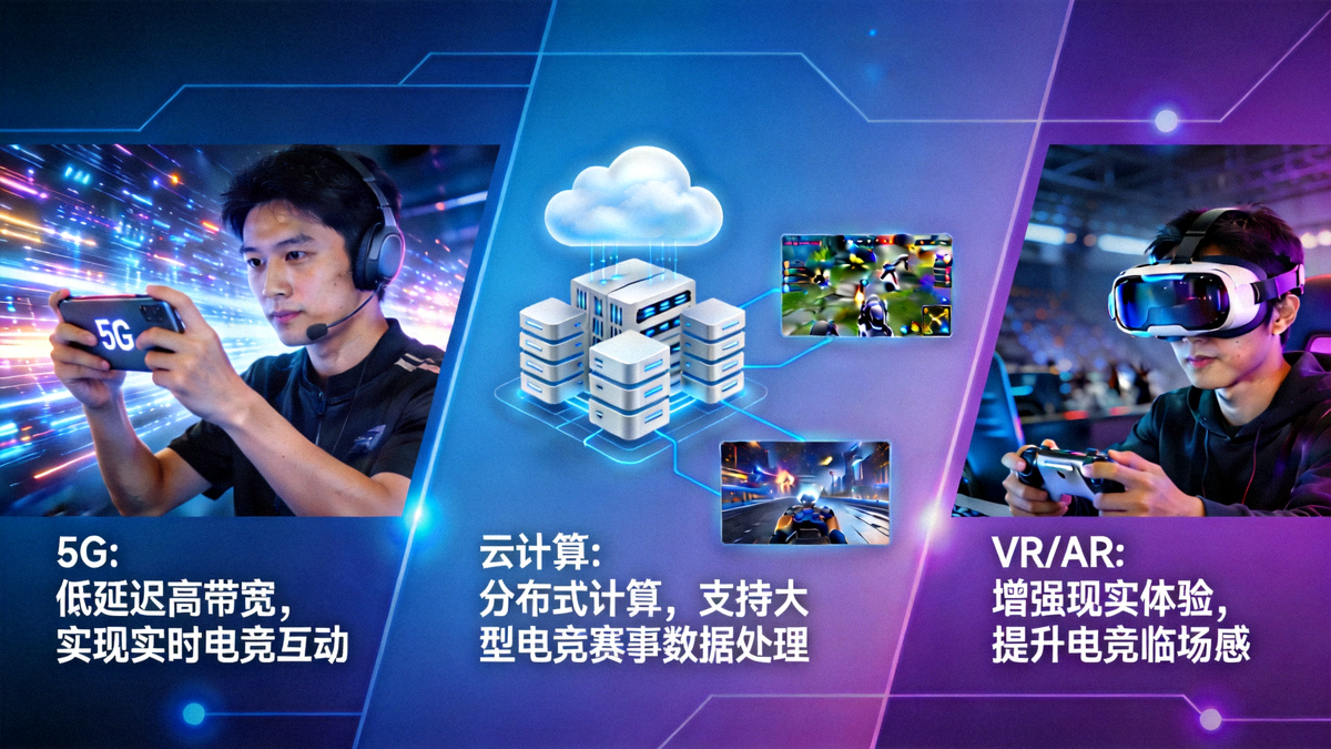 电竞技术革新示意图 - 5G、云计算、VR/AR技术在电竞中的应用