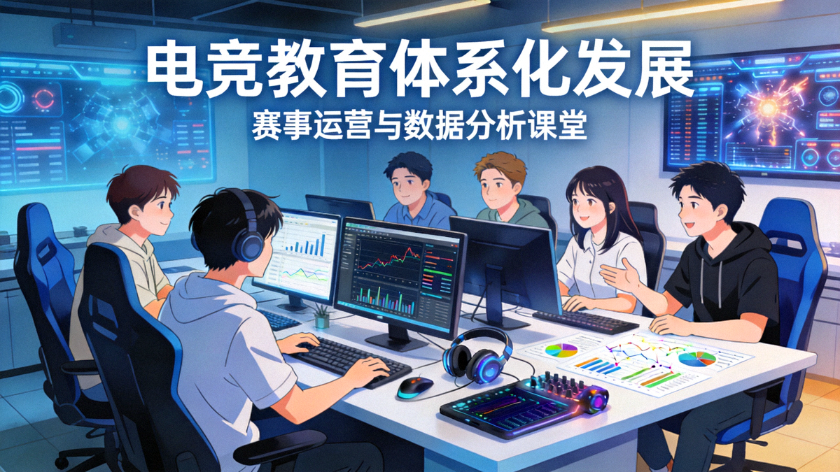 电竞教育体系化发展 - 学生在电竞课堂学习赛事运营与数据分析