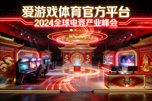 爱游戏体育官方平台在2024全球电竞产业峰会的数字体育展台，展示赛博国潮风格体验区